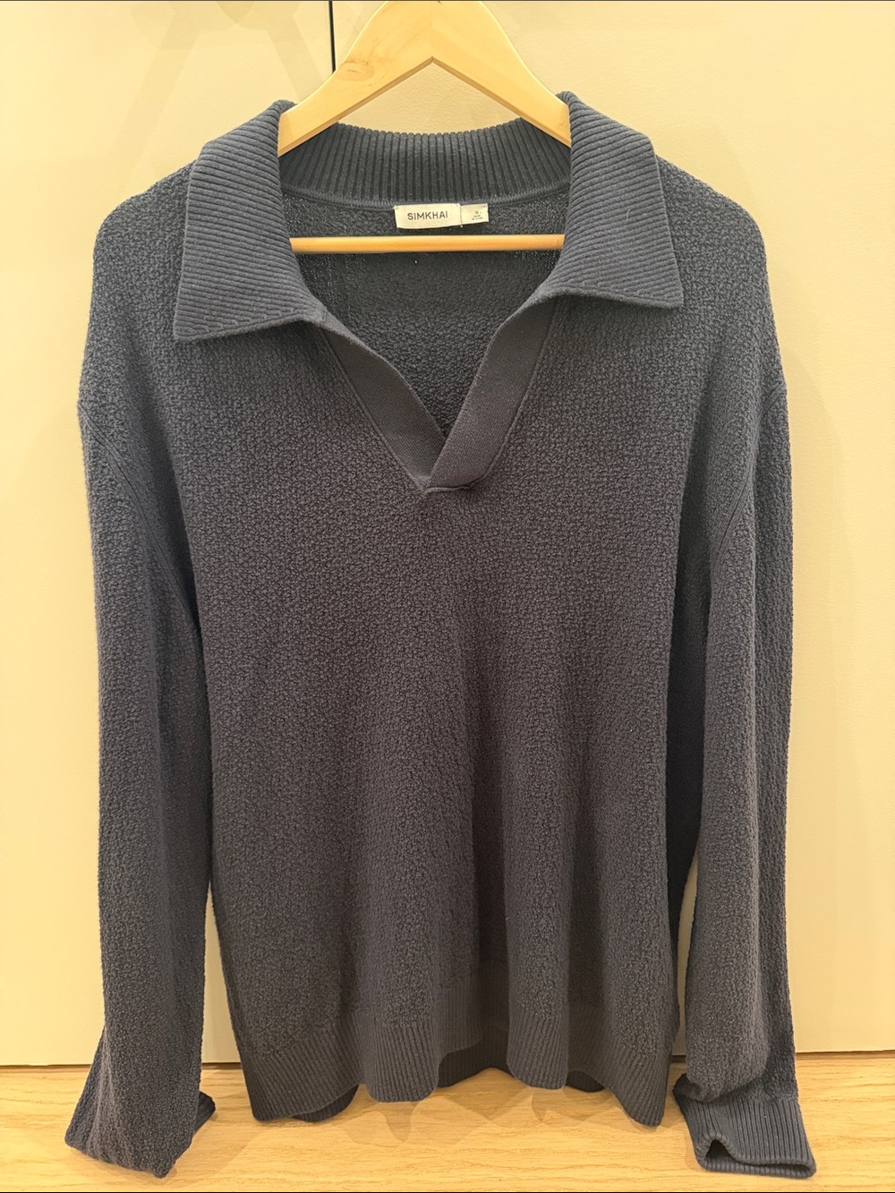 SIMKHAI Men’s Navy Collared Knit Sweater